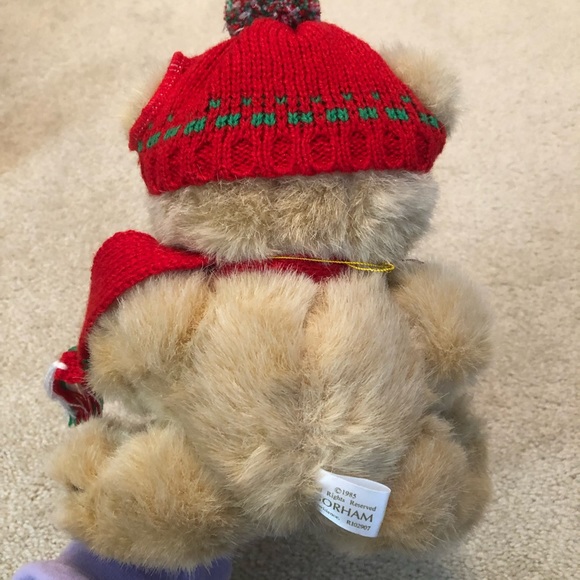 Gorham Remembears Teddy Bear Vintage 1985 Red Green Scarf Hat Jointed Plush NWT - Picture 3 of 8